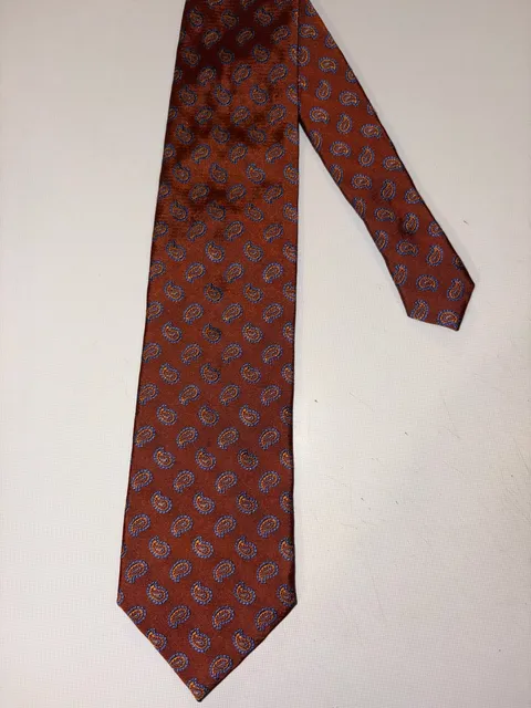 Jos. A. Bank Silk Tie Red Orange Blue Paisley Medallion Made in Italy