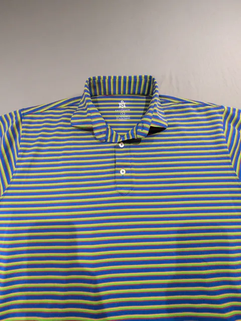 Turtleson Tour Performance Polo Size L Striped Blue Green Golf Shirt Golf