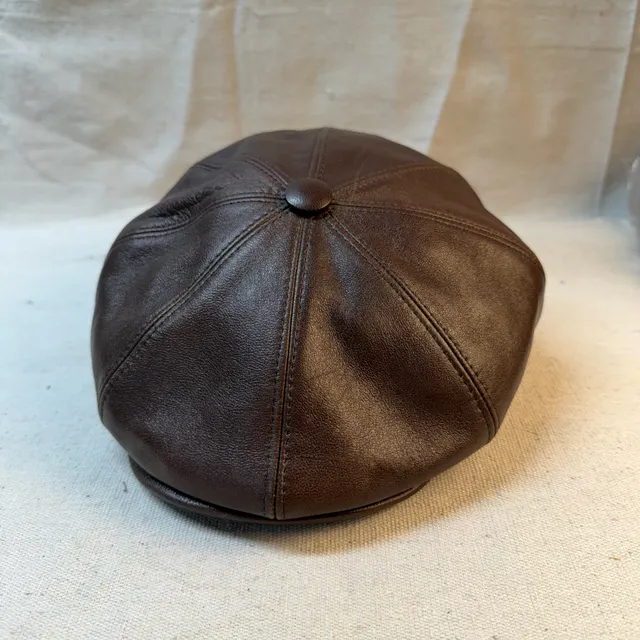Capas Headwear Newsboy Cap Size L Brown Leather Italian Made