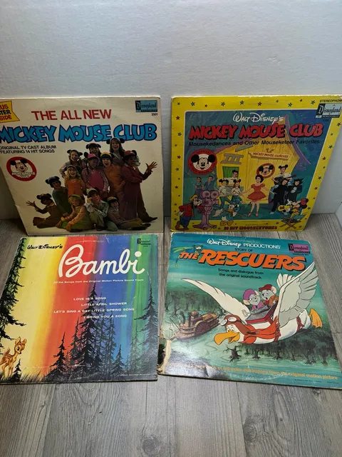 Disneyland Records Vintage Disney LP Vinyl Lot of 4 Bambi Rescuers Mickey Mouse