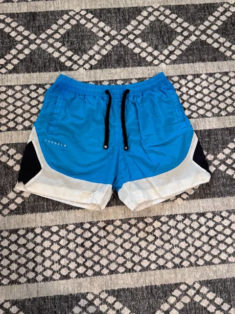 Young LA Swim Shorts Blue White Black Colorblock Drawstring