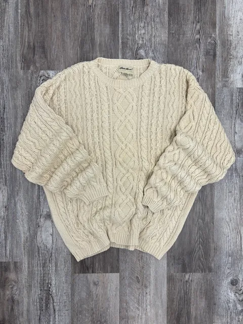 Eddie Bauer Cable Knit Sweater Size XXL Cream Cotton