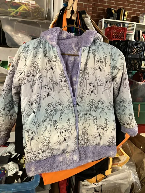 Disney Frozen Reversible Puffer Jacket Purple Fleece size 6