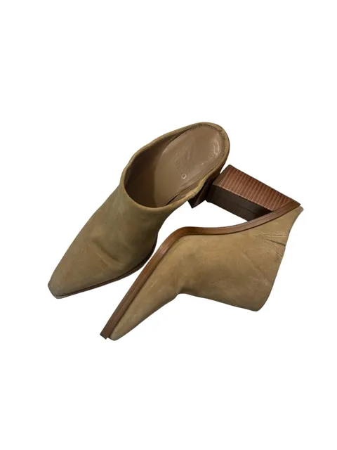 Vince Camuto Pointed Toe Mules Size 7M Tan Suede Block Heel Shoes