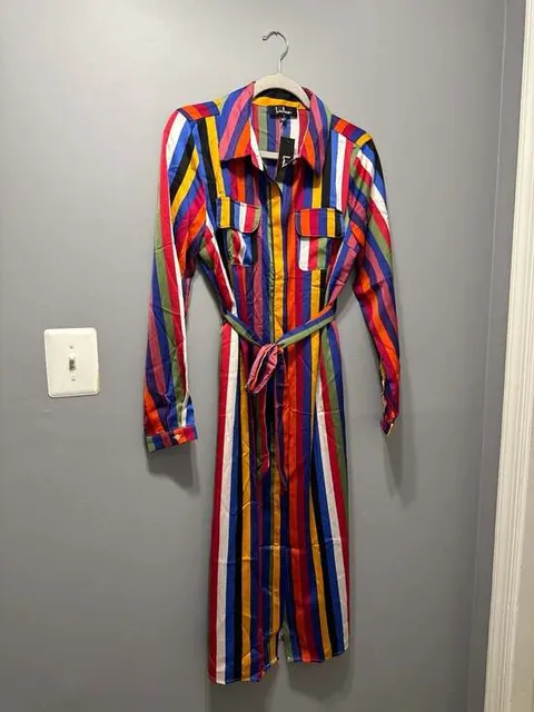 Lulus Stand Out Multi Color Striped Button-Up Long Sleeve Midi Shirtdress