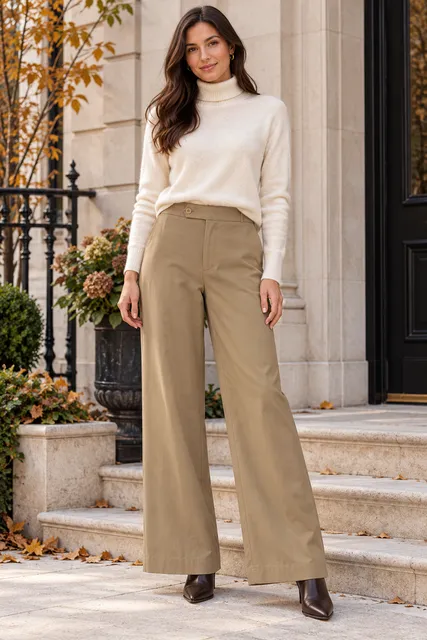 Banana Republic Mid-Rise Wide-Leg Pant Size 12 Tan Khaki Office travel Chic