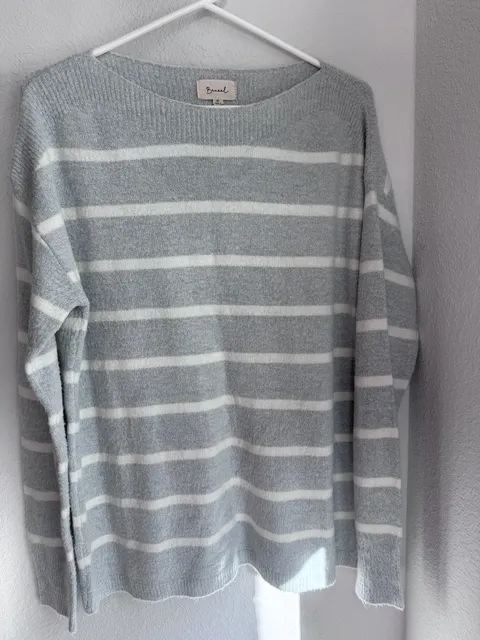 Becool Striped Sweater Size M Gray White Boat Neck Pullover