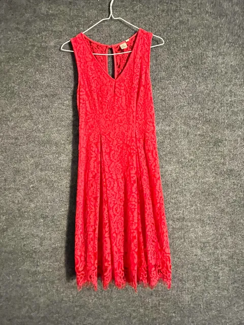 Seen Worn Kept Mellie Lace dress Red /pink Sleeveless Midi Anthropologie 003-166
