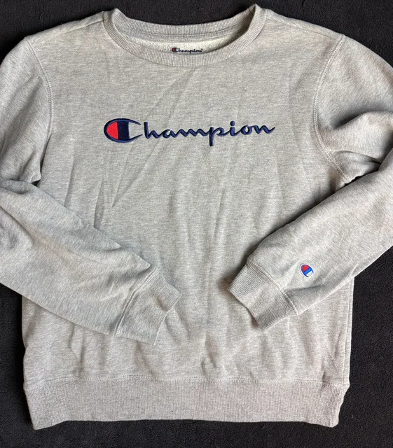 Kids Champion Crewneck Sweatshirt XL Gray Embroidered Logo Pullover