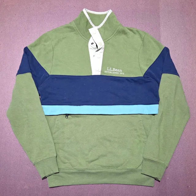 L.L.Bean Men’s S Colorblock Mock Neck 1/2 Button Snap Fleece Sweatshirt