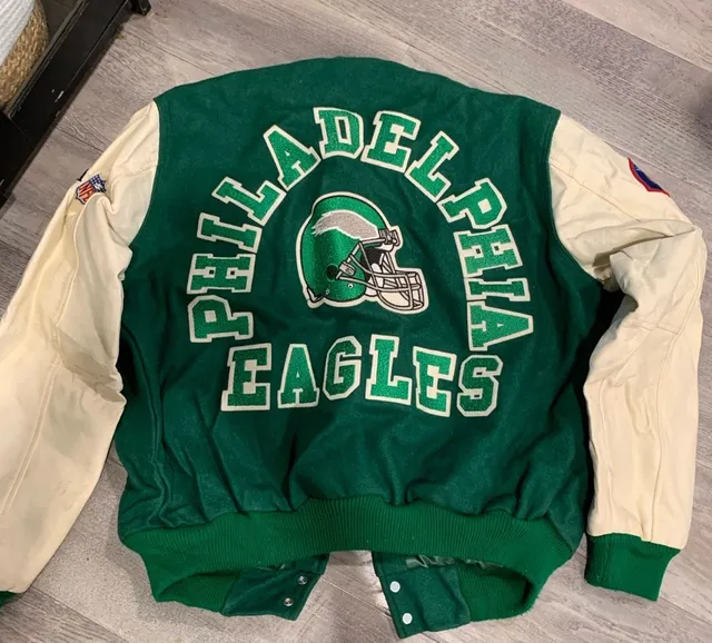 Vintage NFL Philadelphia Eagles Varsity Jacket Green White Leather