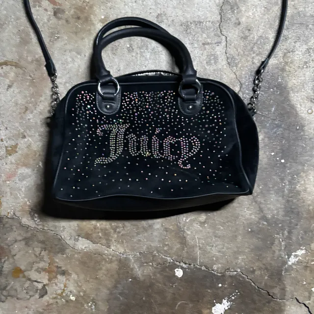 Juicy Couture Black Rhinestone Embellished Satchel Handbag