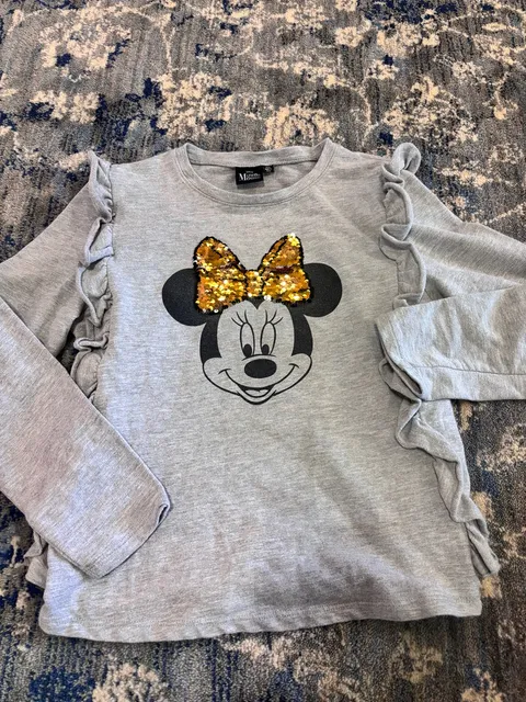 Disney Minnie Mouse Long Sleeve Top Size 14 (L) Gray Reversible Sequin