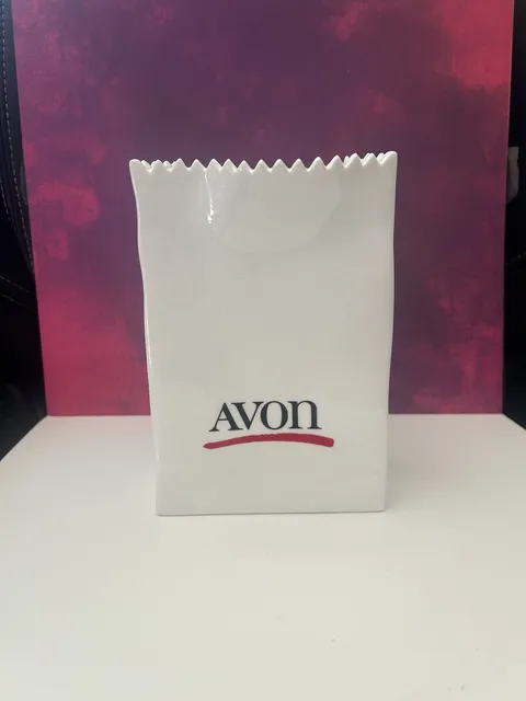 Vintage Avon Ceramic Paper Bag Vase White Tabletop Decor