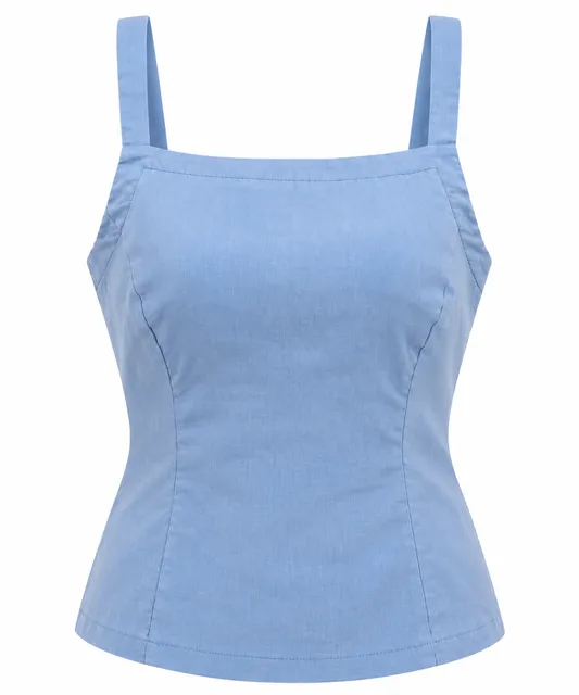 Maeve by Anthropologie Linen Cotton Blend Tank Top Sky Blue Lined NWT Medium