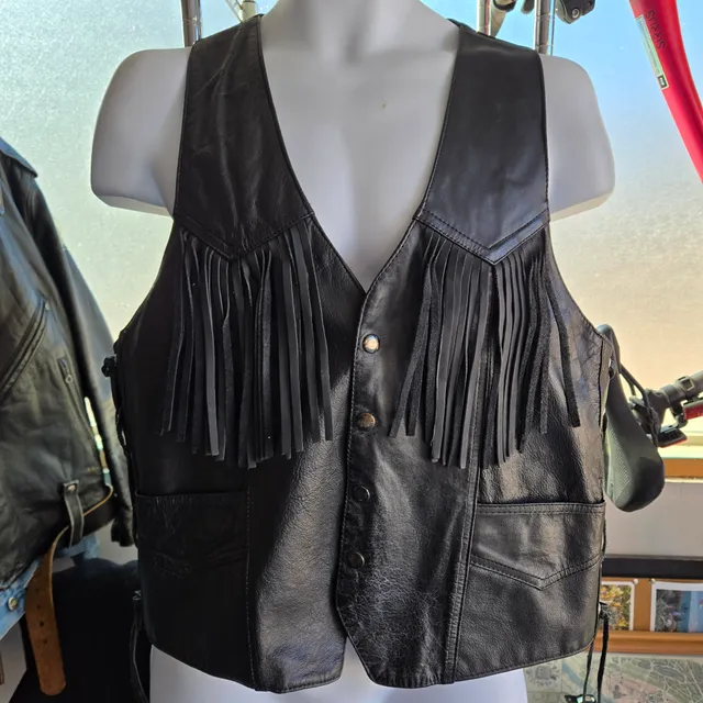 Genuine Leather Hand Painted Michoacan Bull Fringe Vest Size L
