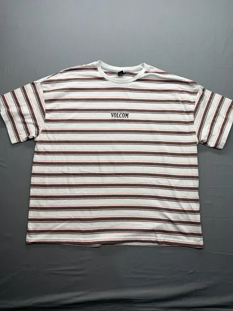 Volcom Coco Ho SS T-Shirt One Size Fits Most White Brown Striped