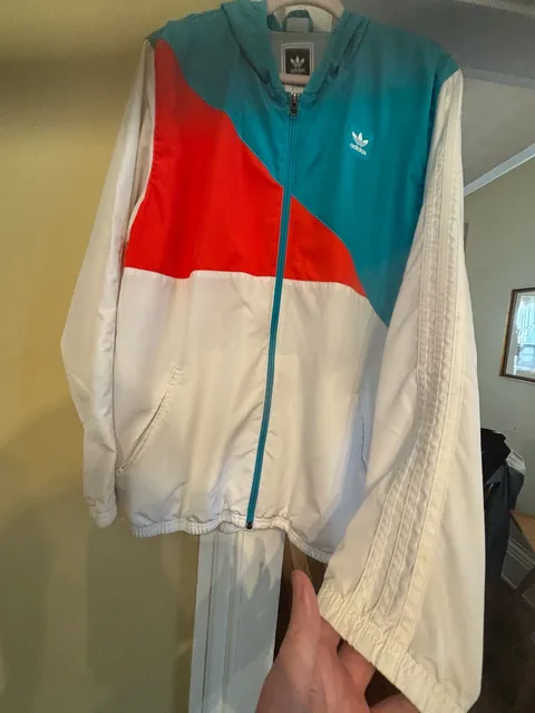 Adidas Courtside Windbreaker Jacket Size L White Teal Red
