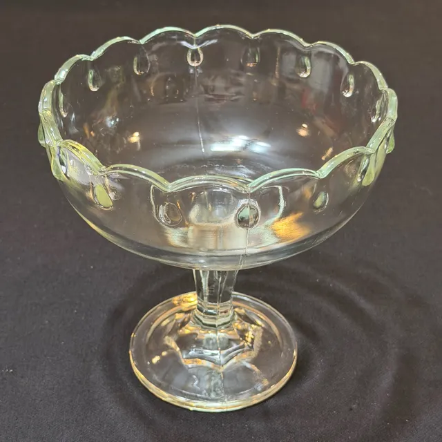Vintage Indiana Glass “Teardrop” Footed Comport Candy Bowl Scalloped Edge