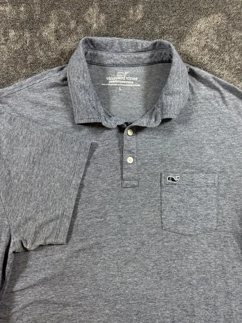 Vineyard Vines Edgartown Polo Size L Blue Heather Pocket