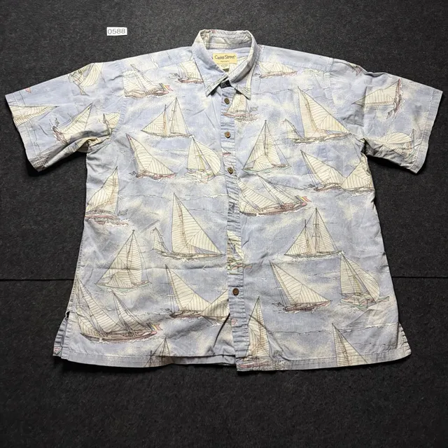 Cooke Street Hawaiian Shirt Size XL Blue Sailboat Nautical Short Sleeve