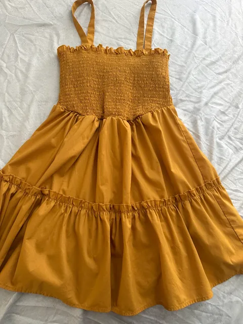 Just Found Smocked Tiered Dress Size L Mustard Yellow