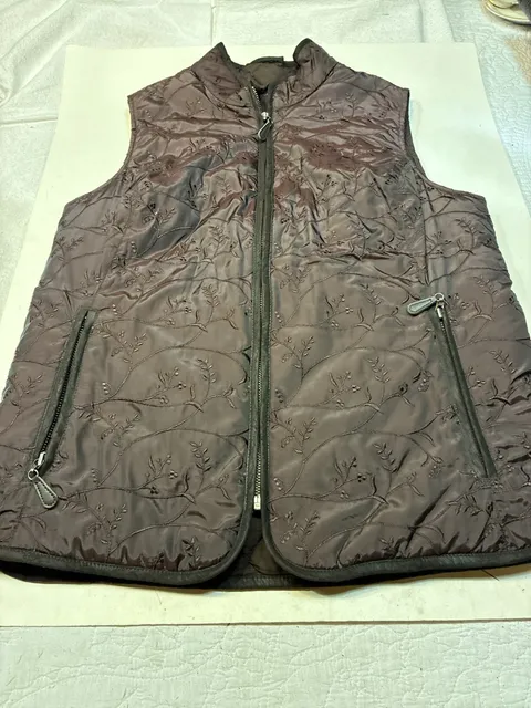 Eddie Bauer Quilted Goose Down Vest Size M Brown Embroidered