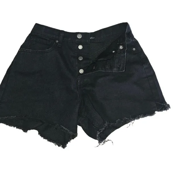 Old Navy Denim Shorts Girls Size 18 Black High-Rise Adjustable Waist Cutoffs