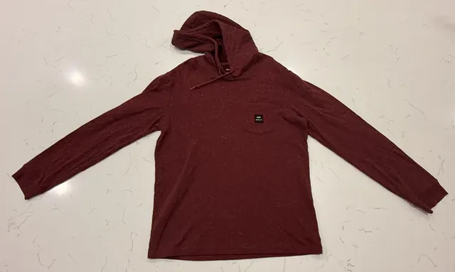 RVCA Hooded Long Sleeve Pocket T-Shirt Size M Burgundy Regular Fit