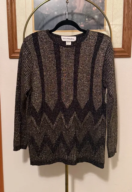 Norton McNaughton Metallic Sweater Size M Black Gold Lurex