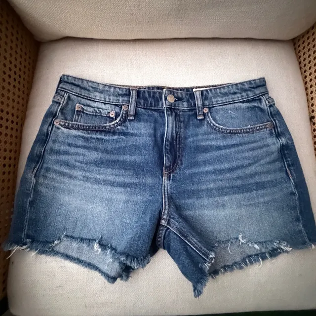 Rag & Bone Dre Low Rise Denim Shorts Size 27 Blue Distressed Frayed Hem