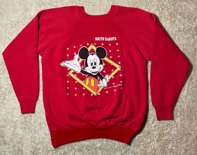 Vintage 80s Mickey Mouse South Dakota Sweatshirt Velva Sheen Disney USA M/L Red
