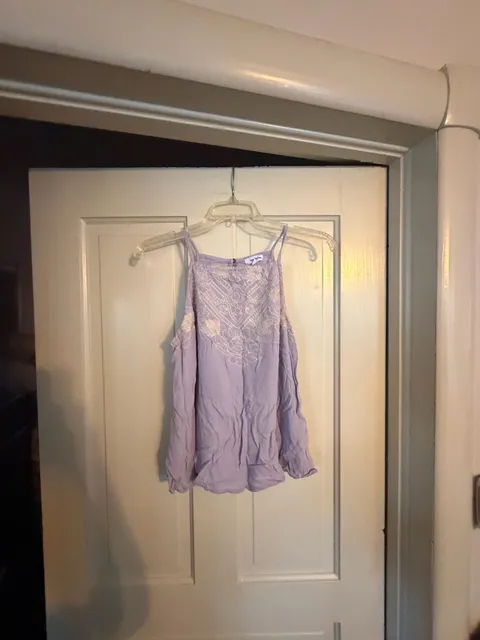 eyeshadow Halter Top Size L Purple Embroidered Rayon