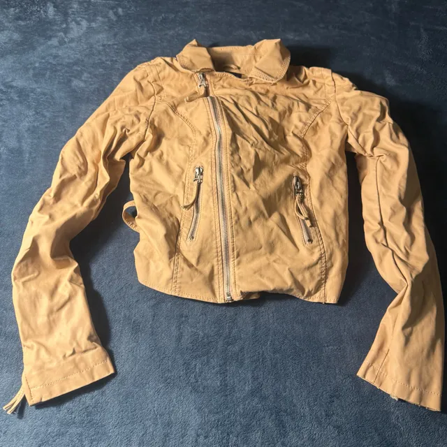 Solemio Moto Jacket Size M Tan Faux Leather Corset Back