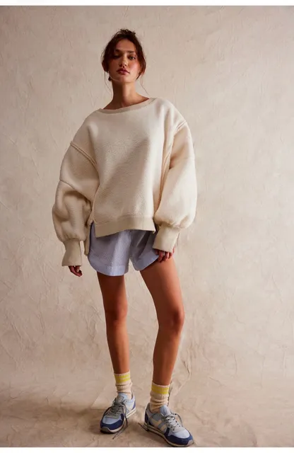 Free People Cozy Camden Thermal Pullover Sweatshirt XL Cream