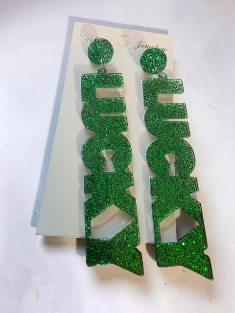 Fashion Jewelry Green Glitter Luck Dangle Earrings