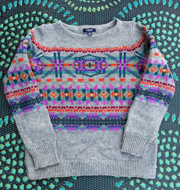 Chaps Sweater Fair Isle Knit Size S Gray Multicolored