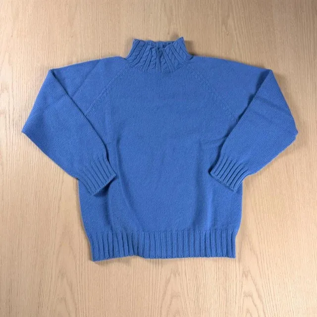 Harley of Scotland Mock Neck Sweater Size S Blue Merino Wool Angora