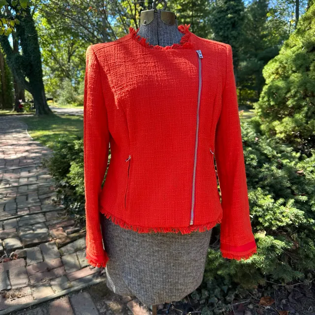 J.Crew Tweed Moto Jacket Size 6 Red Asymmetrical Zip