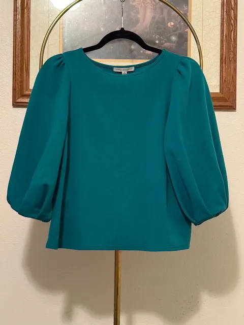 Green Envelope Puff Sleeve Blouse Size S Teal
