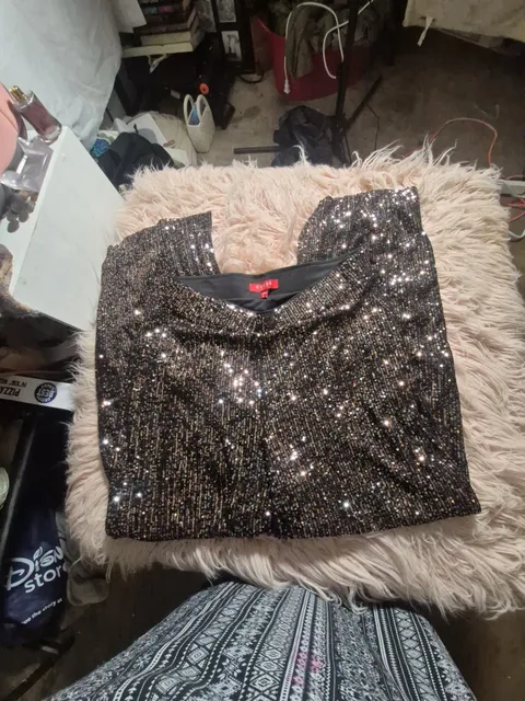 Guess Sequin Pants Size XL Black Party Glamour Sparkle Trousers