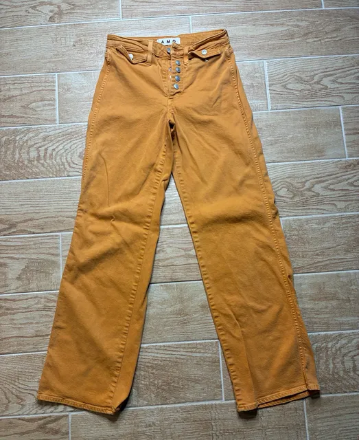 Amo Sylvia Straight Jeans Size 25 Yellow Brushed Cotton