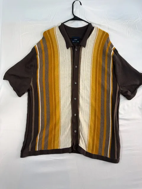2 Abercrombie & Fitch Knit Polo Shirt Size XXL Brown Striped Short Sleeve