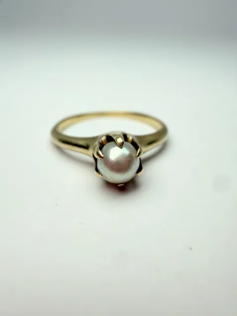 Victorian Claw Mount Single Pearl Ring in 14K Yellow Gold 7mm - ,