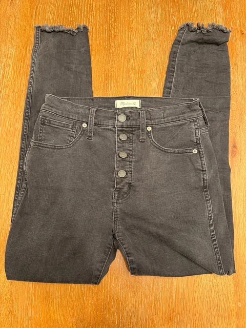 Madewell Skinny Jeans Black Button-Front Raw Hem