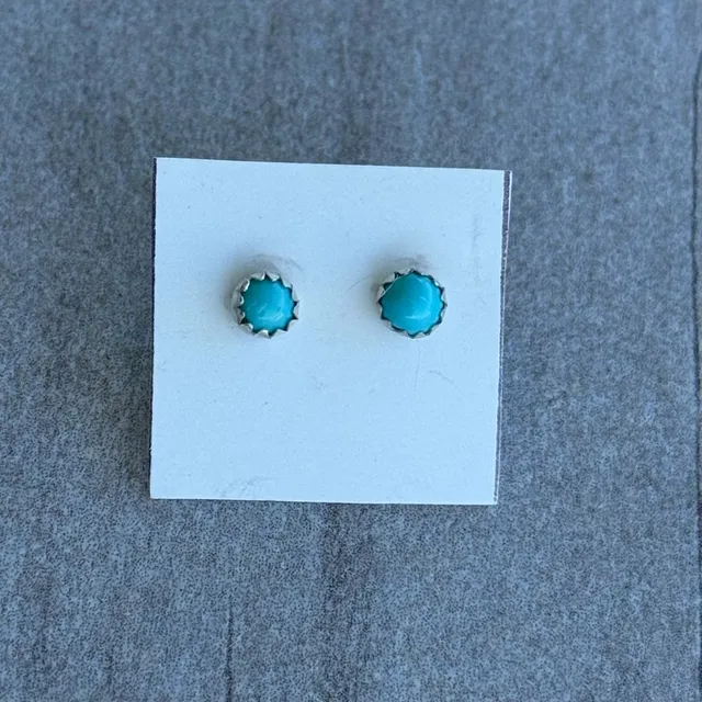Linda Yazzie Navajo Handmade Sterling Silver Turquoise Stud Earrings