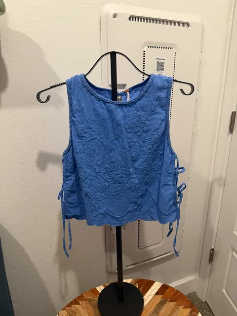 Free People Embroidered Tank Top Blue
