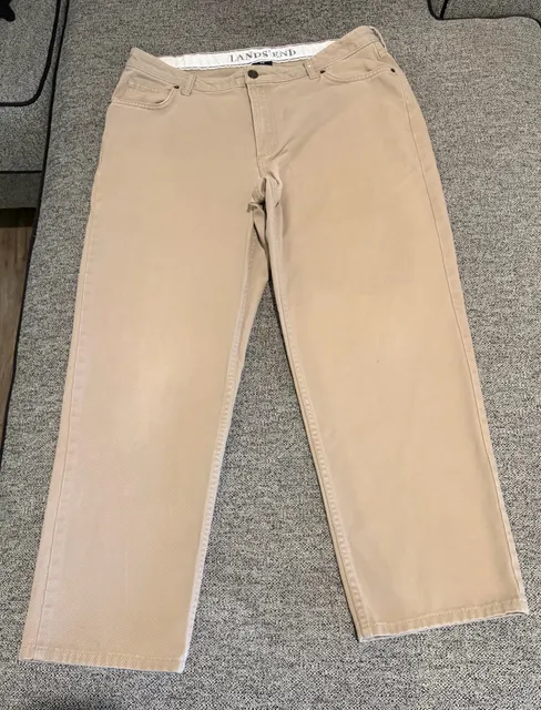 034- Lands' End Traditional Fit Mens Jeans 38x30 Khaki Straight Leg