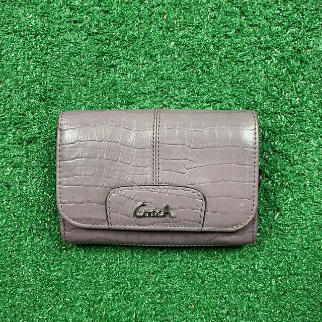 Coach Purple Crocodile Embossed Leather Compact Wallet