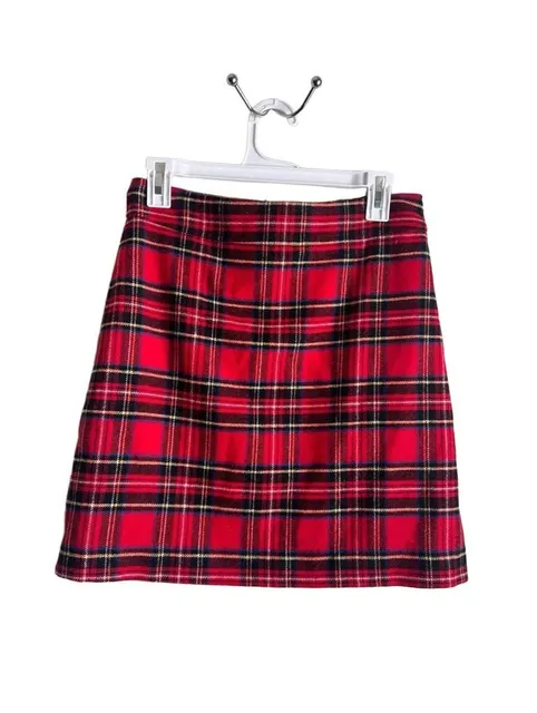 J.Crew Plaid Wool Mini Skirt Size 4 Red Black Tartan